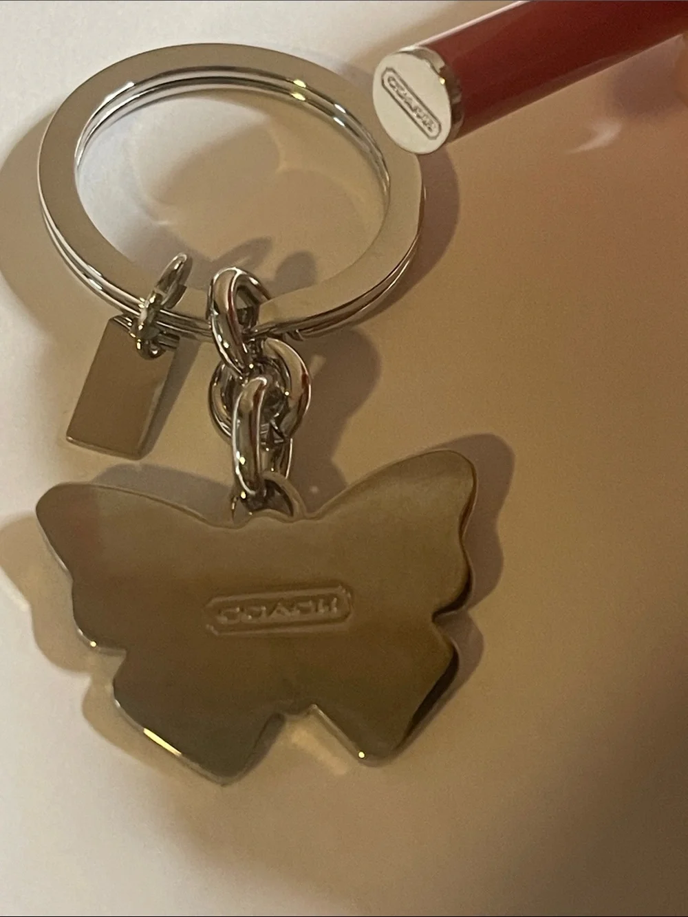 Coach Butterfly C Pattern Keychain and Coach Pen